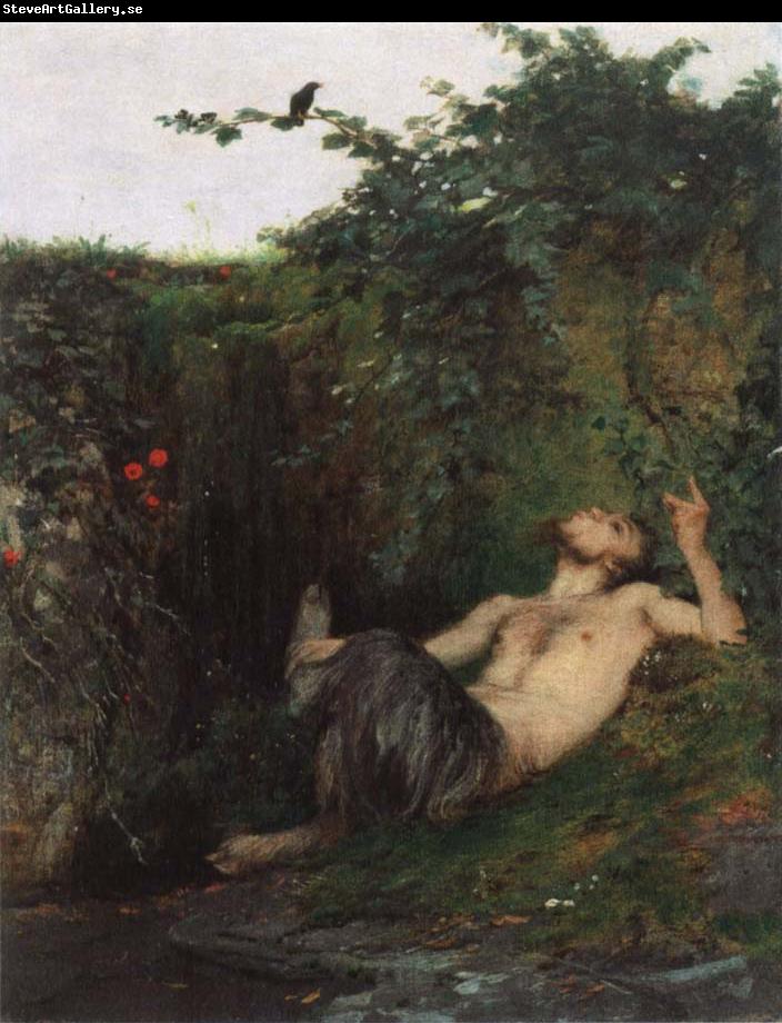 Arnold Bocklin Faun Whistling to Blackbird